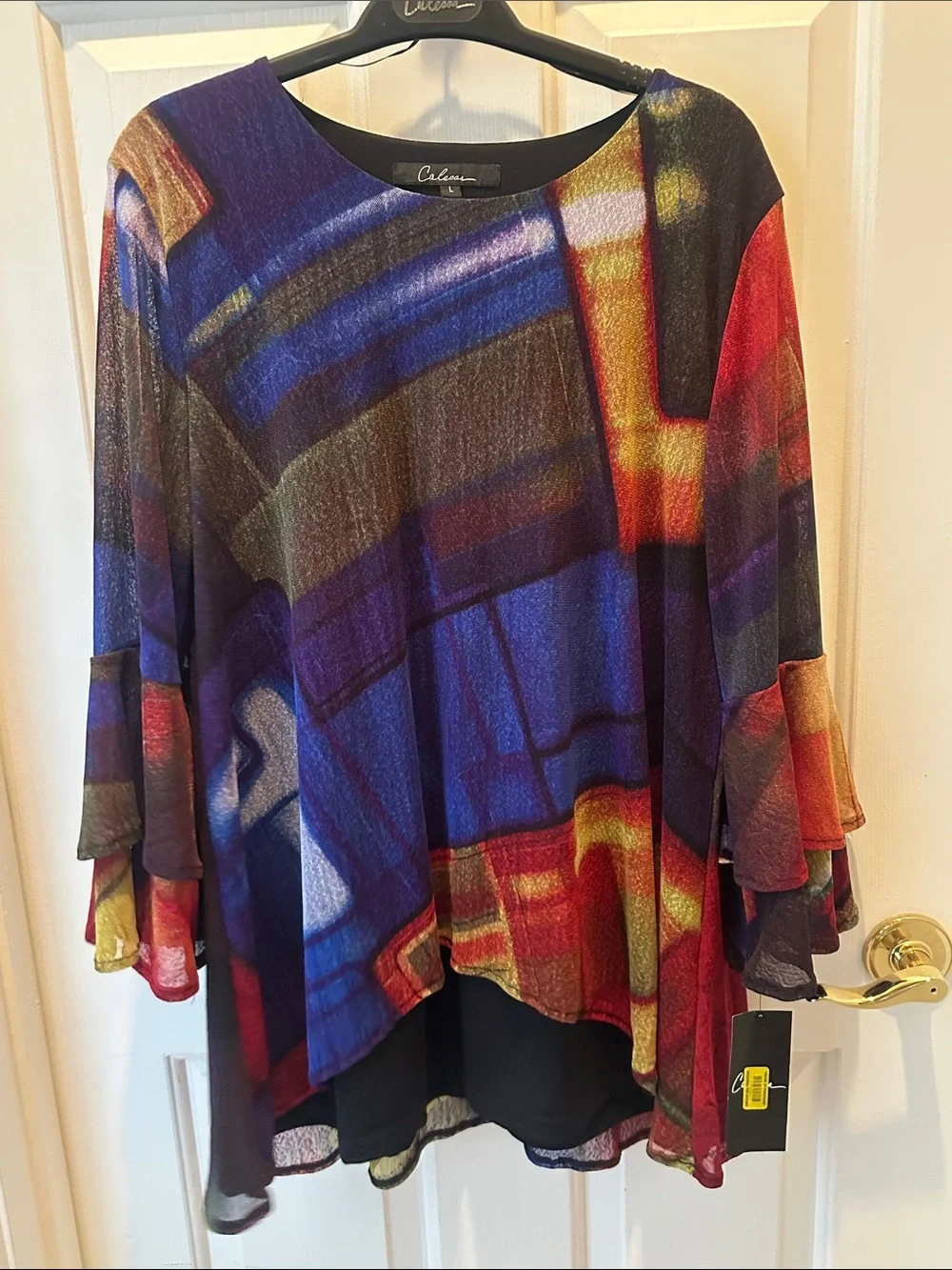 Women's Multi-Color Abstract Ruffle-Sleeve Tunic - Picture 1 of 5